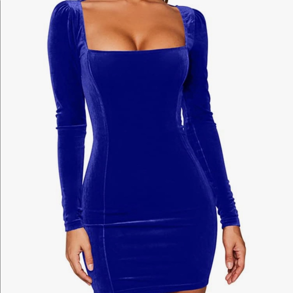 GOBLES Womens Sexy Velvet Long Sleeve Bodycon Elegant Mini Party Dress